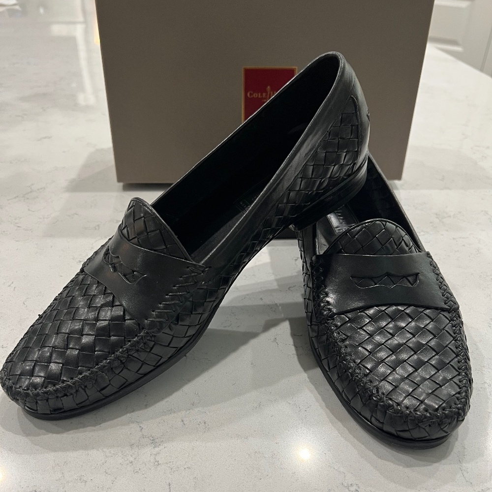 Cole Haan Men’s Black Woven Leather Loafers – Size 12 D – Classic & Comfortable